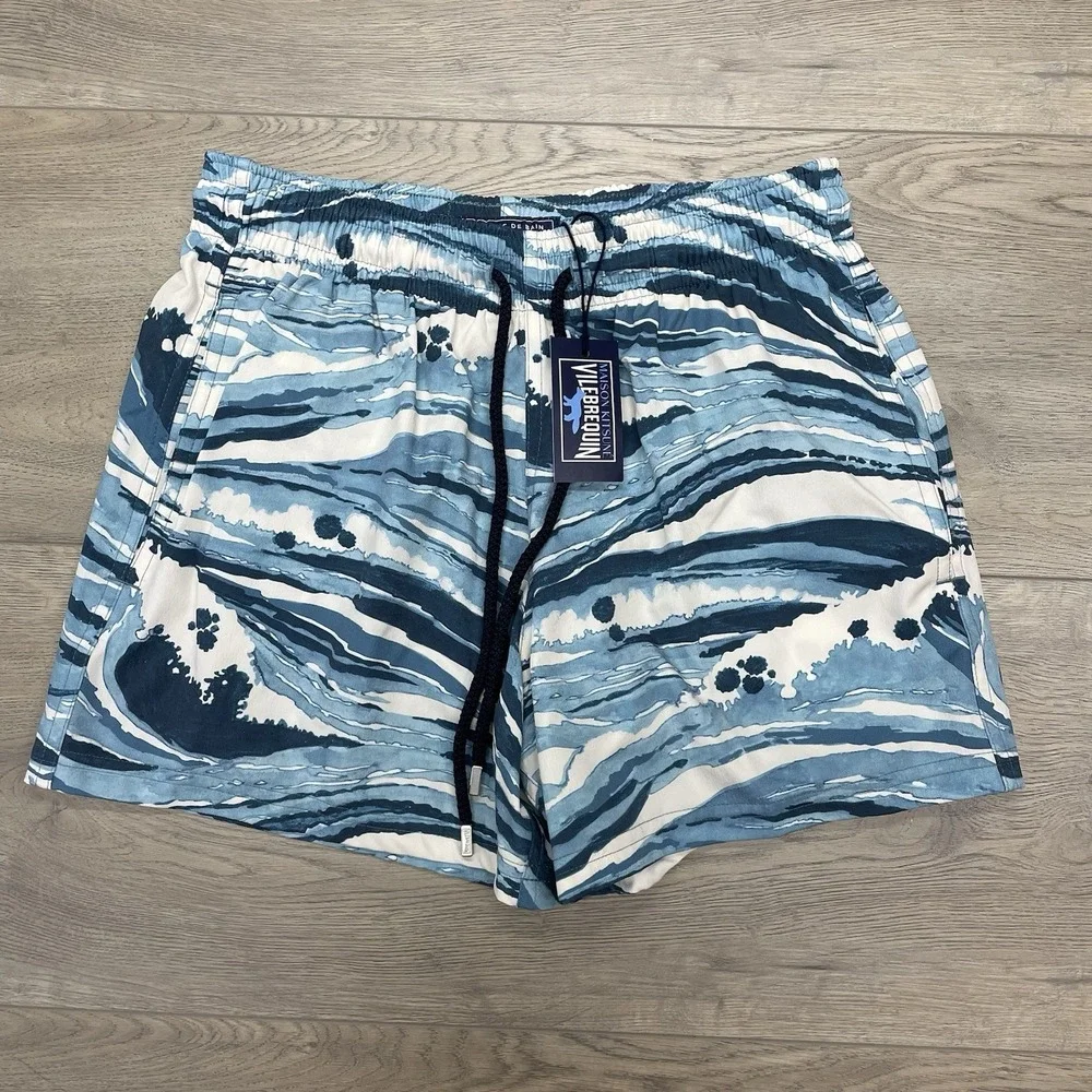 Vilebrequin X Maison Kitsune Wave Stripe Swim Shorts Men Sz S NEW Preppy